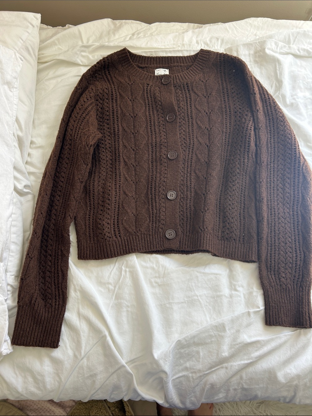 Hippie Rose Dark Brown Cable Knit Button-Up Cardigan